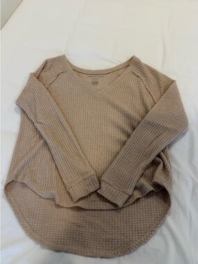 American Eagle Outfitters Scoop-Neck Waffle Knit Sweater - Beige